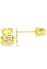 delightful Teddy bear stud solid gold baby earrings